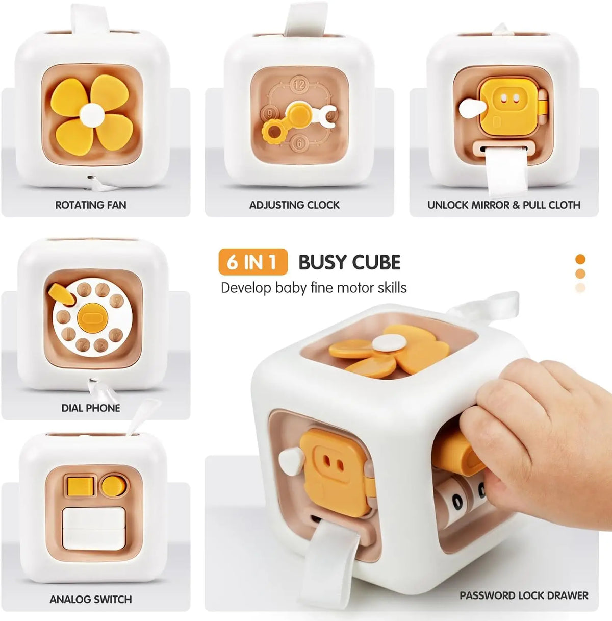 6 in 1 Montessori Activity Cube Baby Toys Sensory Busy Board Travel Toy Educational Learning Basic Life Skills Toys for Toddler