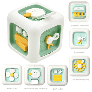 6 in 1 Montessori Activity Cube Baby Toys Sensory Busy Board Travel Toy Educational Learning Basic Life Skills Toys for Toddler