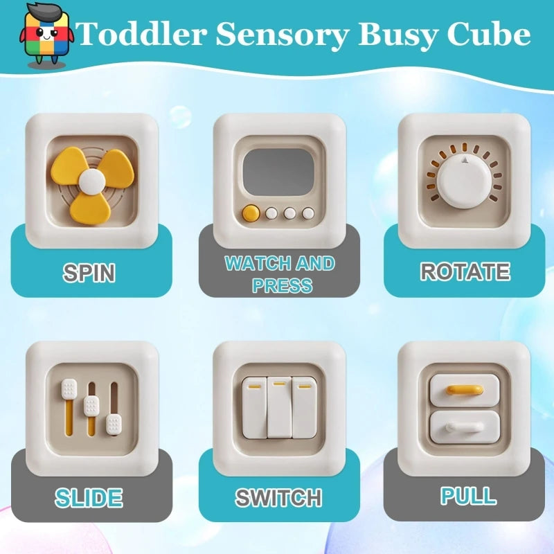 6 in 1 Montessori Activity Cube Baby Toys Sensory Busy Board Travel Toy Educational Learning Basic Life Skills Toys for Toddler