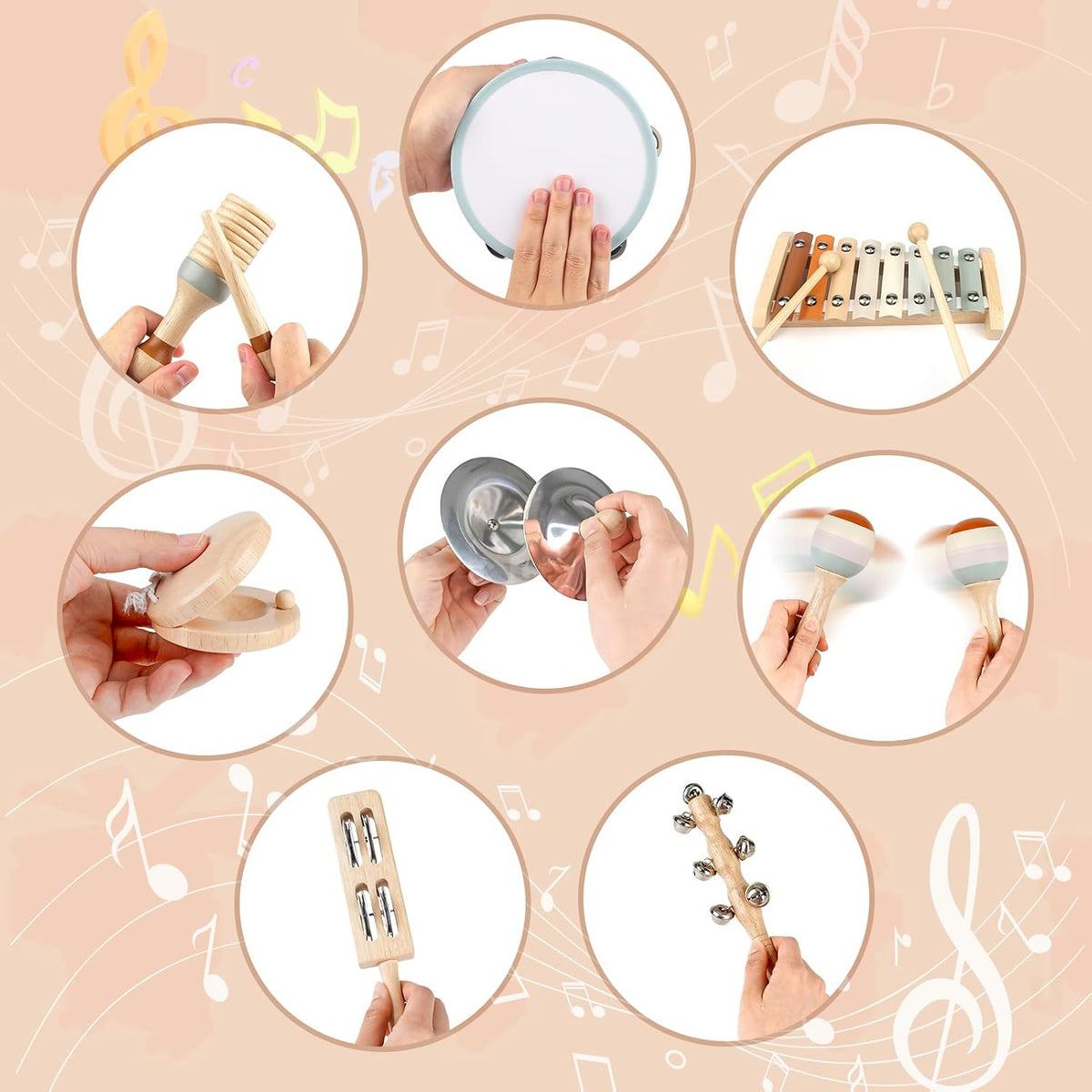 Toddler Musical Instruments, Neutral Colours Montessori Wooden Musical Instruments for Toddlers from 18M-3 Years, Children'S Instruments Toy, Christmas and Birthday Gift for 18M-3-5 Years