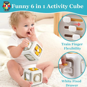6 in 1 Montessori Activity Cube Baby Toys Sensory Busy Board Travel Toy Educational Learning Basic Life Skills Toys for Toddler