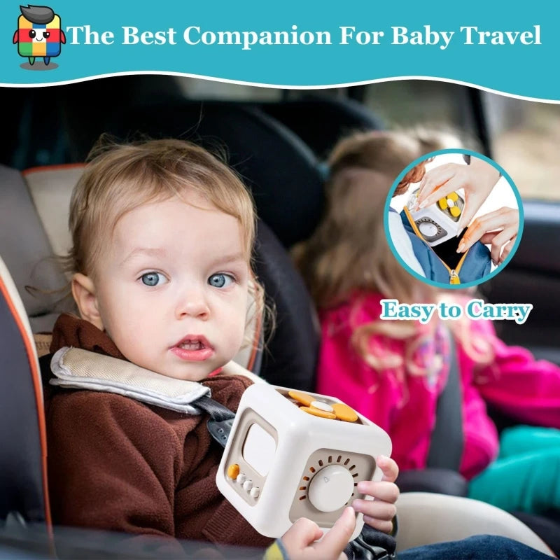 6 in 1 Montessori Activity Cube Baby Toys Sensory Busy Board Travel Toy Educational Learning Basic Life Skills Toys for Toddler