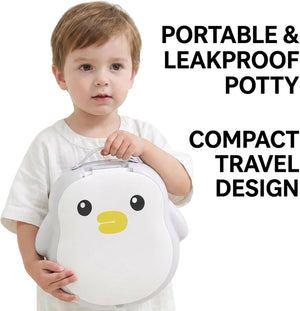 Portable Travel Potty for Toddlers, Foldable Toddler Toilet Seat with Lid, Reusable Potty Training Toilet for Boys & Girls, Compact Emergency Potty for Car, Travel & Outdoor Use, Penguins