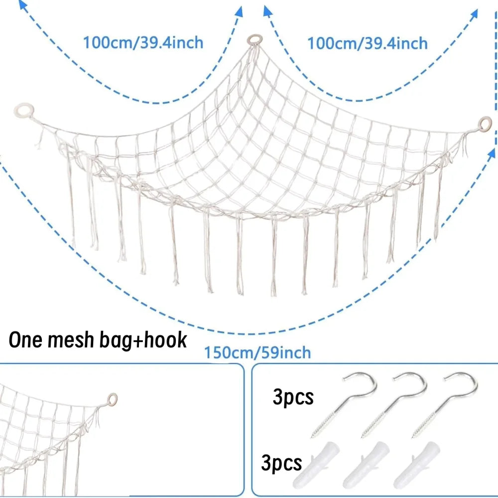 1Pc Toy Hammocks Wall Corner Hanging Storage Net Bedroom Corner Storage Toy Doll Hammock Background Wall Room Decoration