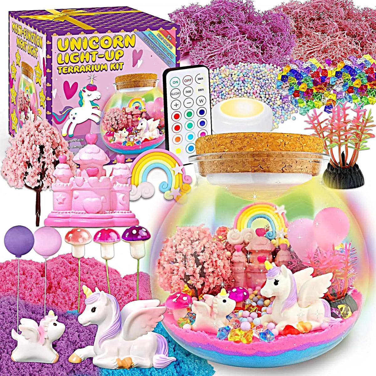 Terrarium Crafts Kit for Kids-Led Night Light up & Remote Birthday Gifts Toys Ages5 6 7 8 9 10 Year Old-Christmas Gifts