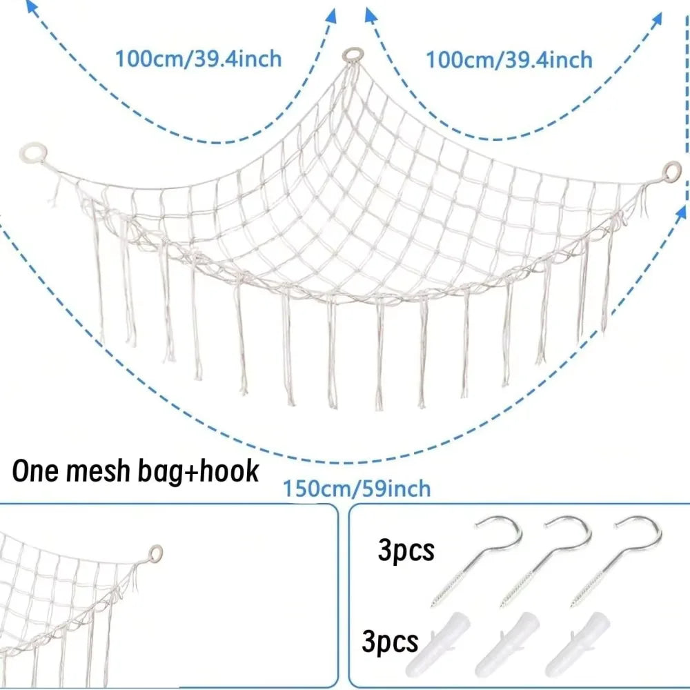 1Pc Toy Hammocks Wall Corner Hanging Storage Net Bedroom Corner Storage Toy Doll Hammock Background Wall Room Decoration