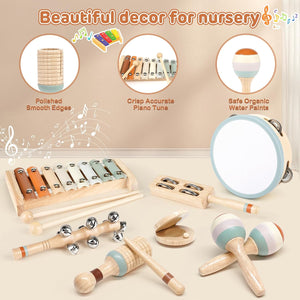 Toddler Musical Instruments, Neutral Colours Montessori Wooden Musical Instruments for Toddlers from 18M-3 Years, Children'S Instruments Toy, Christmas and Birthday Gift for 18M-3-5 Years