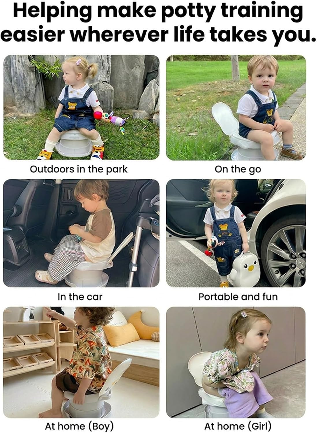 Portable Travel Potty for Toddlers, Foldable Toddler Toilet Seat with Lid, Reusable Potty Training Toilet for Boys & Girls, Compact Emergency Potty for Car, Travel & Outdoor Use, Penguins