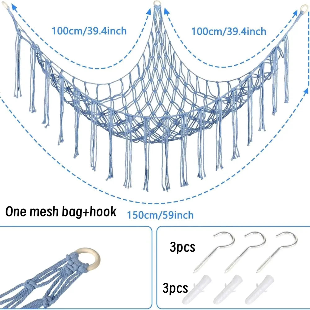 1Pc Toy Hammocks Wall Corner Hanging Storage Net Bedroom Corner Storage Toy Doll Hammock Background Wall Room Decoration