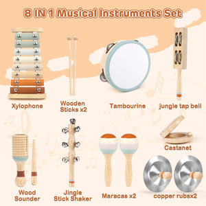 Toddler Musical Instruments, Neutral Colours Montessori Wooden Musical Instruments for Toddlers from 18M-3 Years, Children'S Instruments Toy, Christmas and Birthday Gift for 18M-3-5 Years