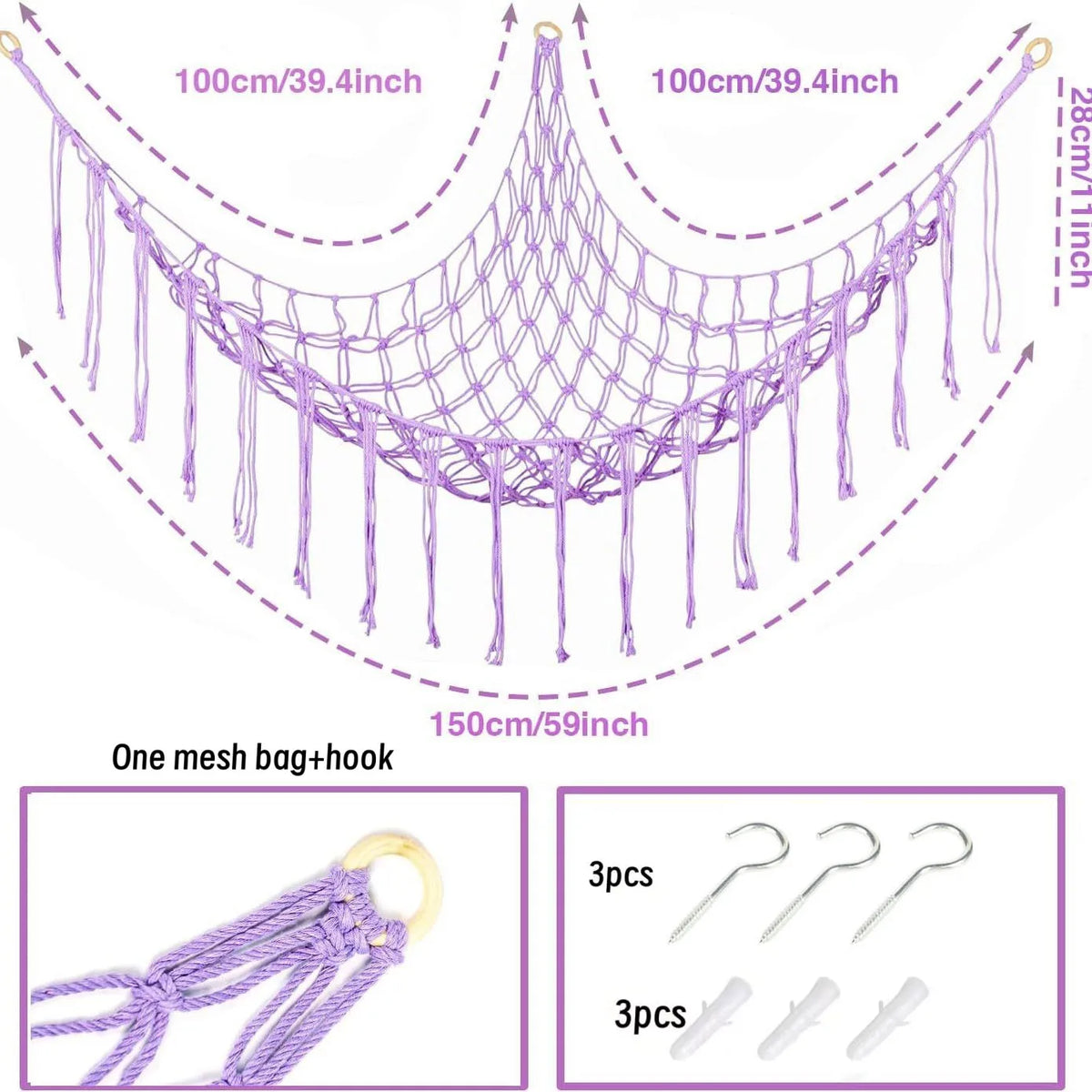 1Pc Toy Hammocks Wall Corner Hanging Storage Net Bedroom Corner Storage Toy Doll Hammock Background Wall Room Decoration