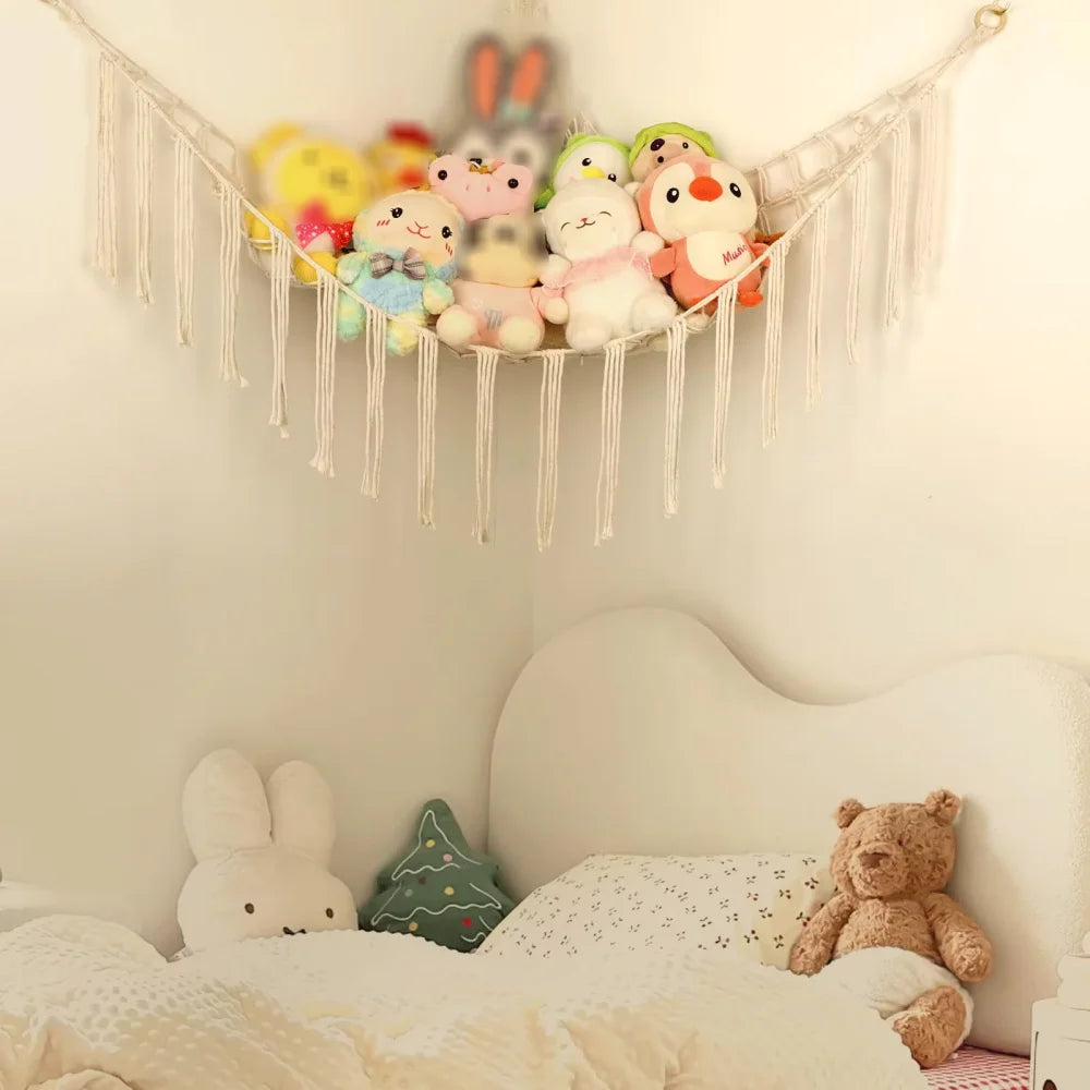 1Pc Toy Hammocks Wall Corner Hanging Storage Net Bedroom Corner Storage Toy Doll Hammock Background Wall Room Decoration