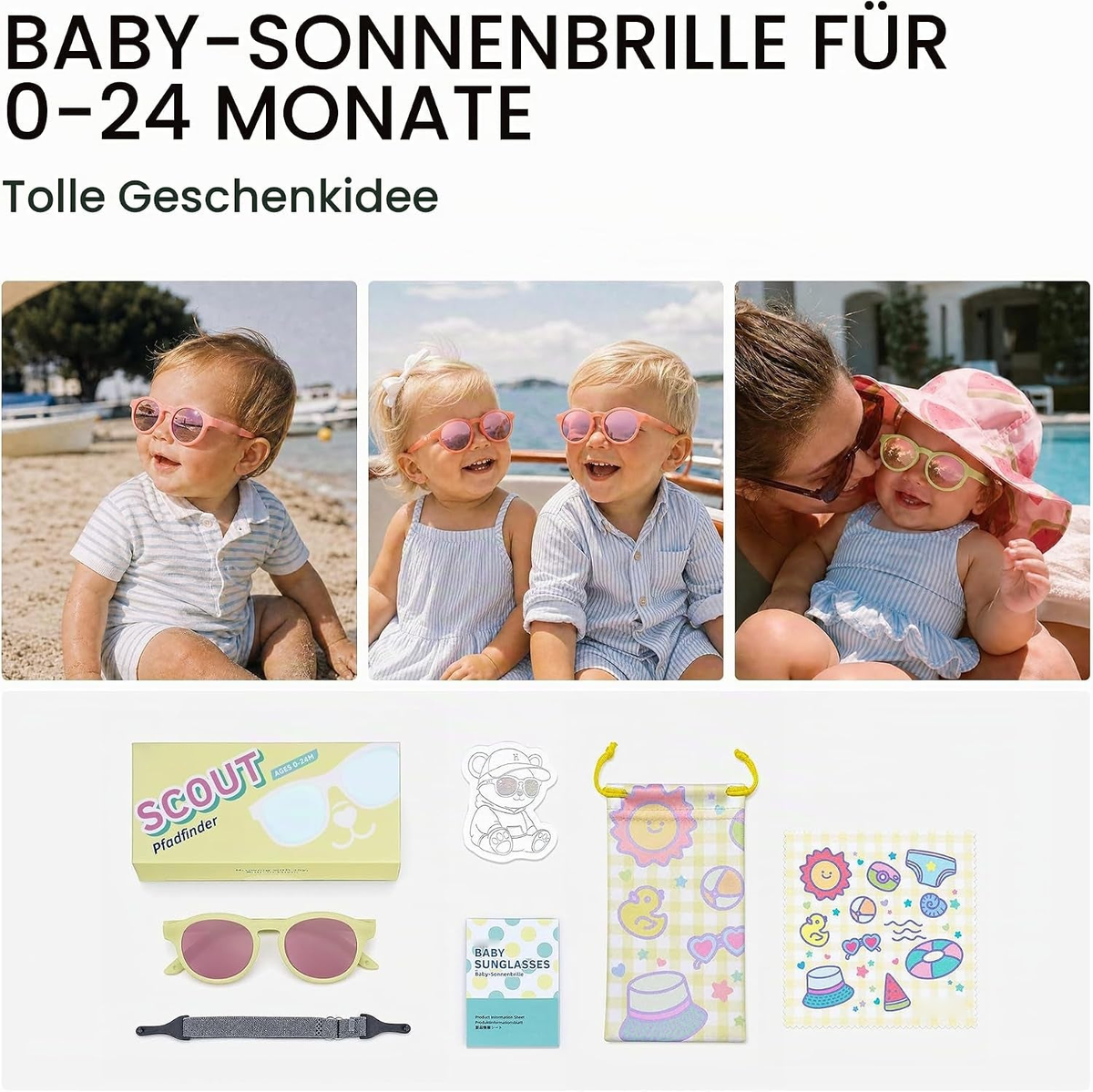 Baby Sunglasses 0-24 Months - Polarized UV Protection with Flexible Headband