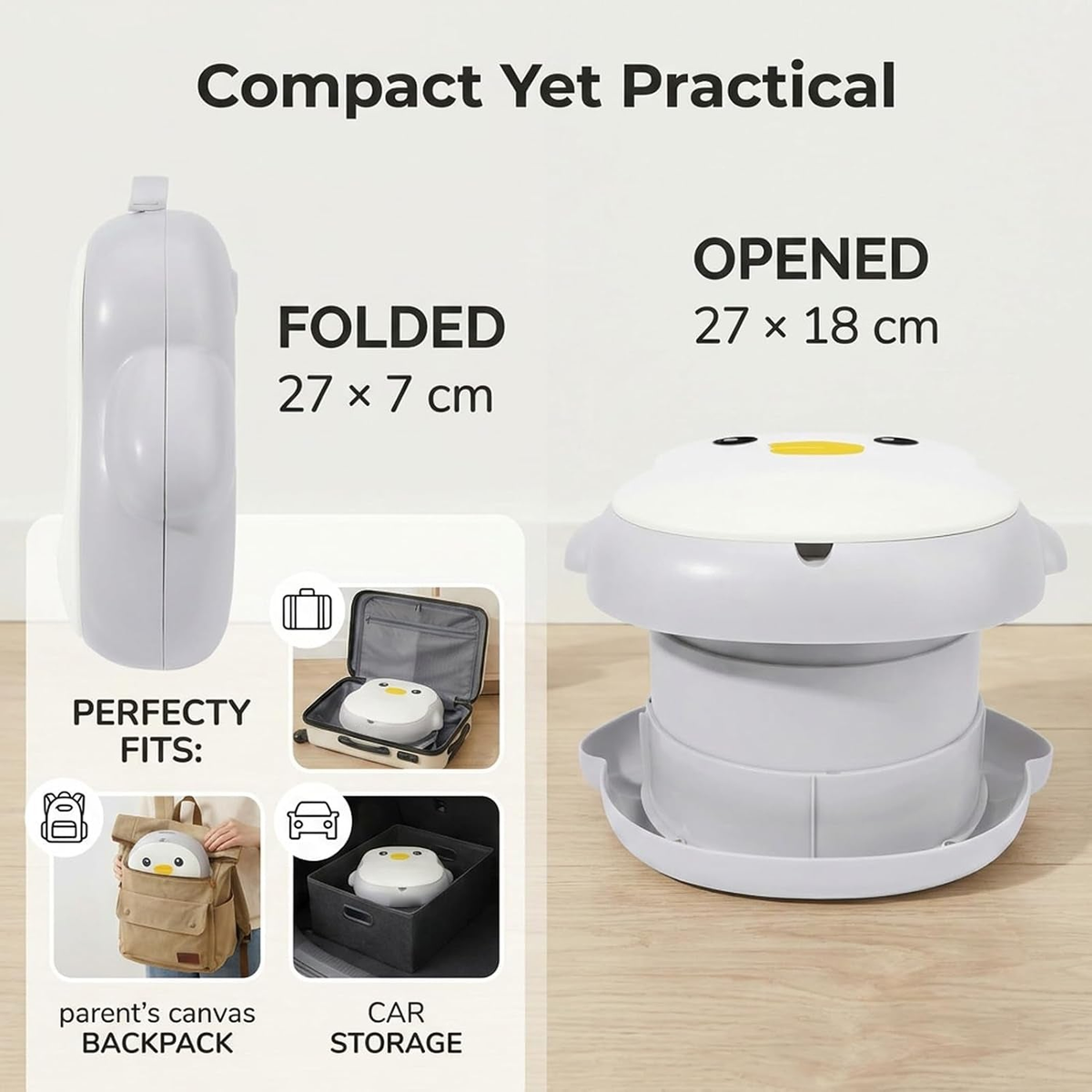 Foldable Travel Potty with Lid - Portable Toddler Toilet Seat (Penguin)