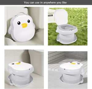 Foldable Travel Potty with Lid - Portable Toddler Toilet Seat (Penguin)
