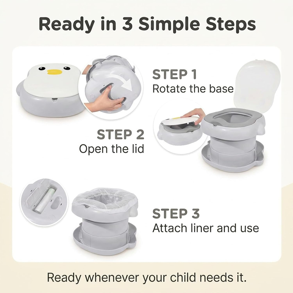 Foldable Travel Potty with Lid - Portable Toddler Toilet Seat (Penguin)