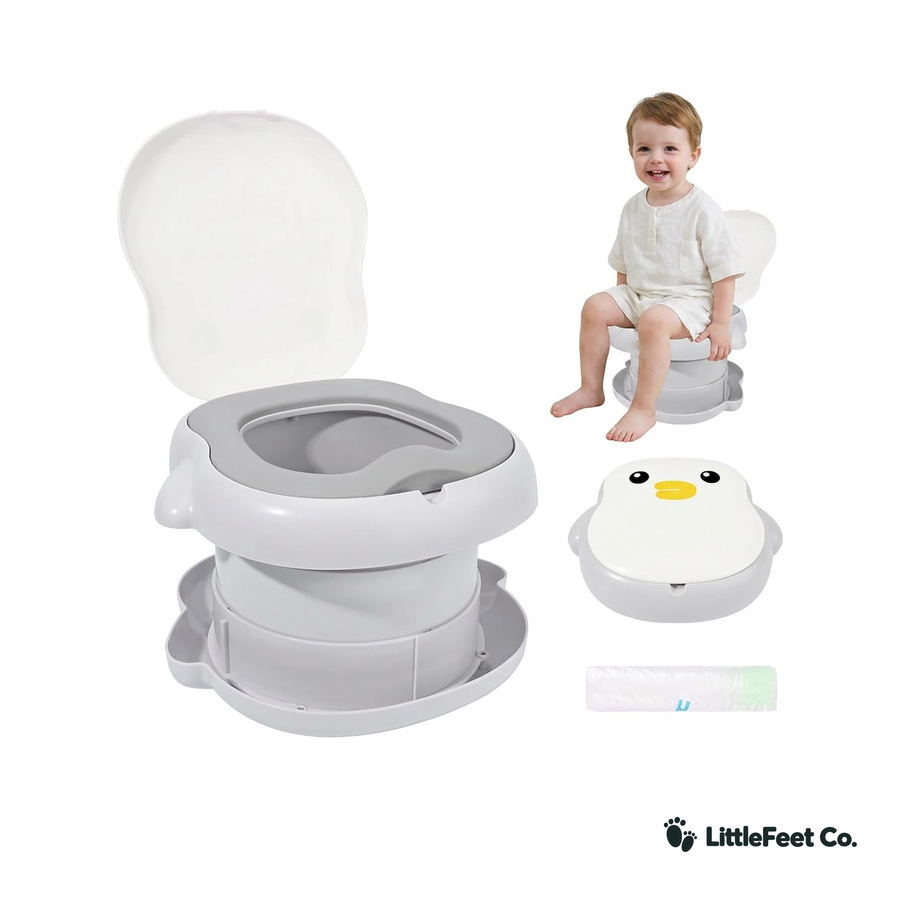 Foldable Travel Potty with Lid - Portable Toddler Toilet Seat (Penguin)