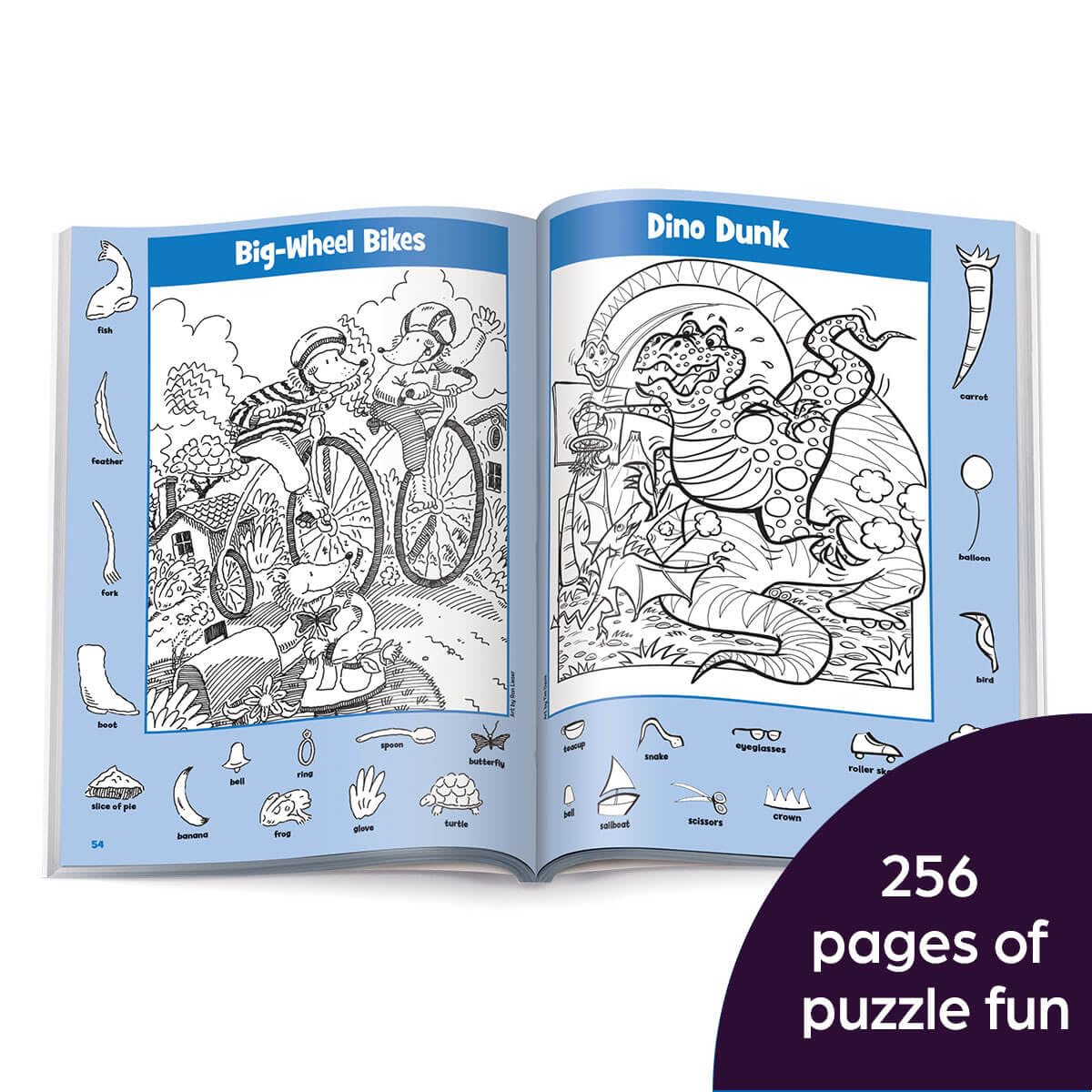 Big-Wheel Bikes and Dino Dunk sample puzzles — 256 pages