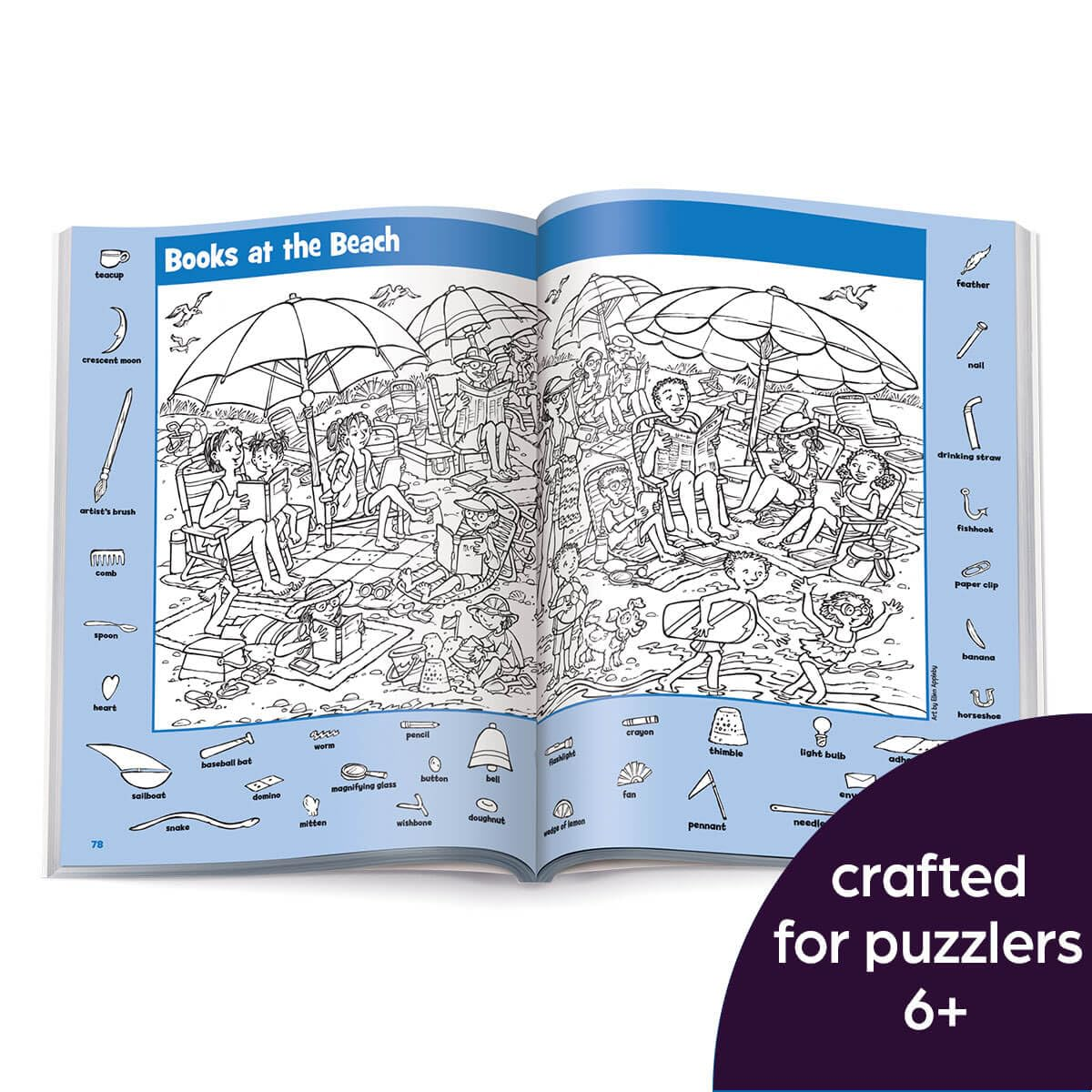 Books at the Beach puzzle pages — for ages 6+
